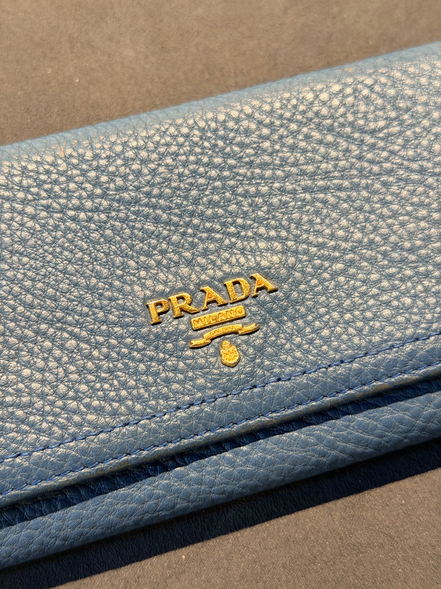 PRADA BLUE VITELLO DIANO LONG WALLET