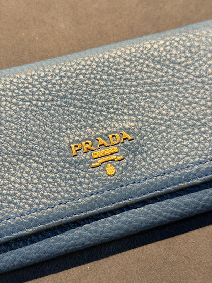 PRADA BLUE VITELLO DIANO LONG WALLET