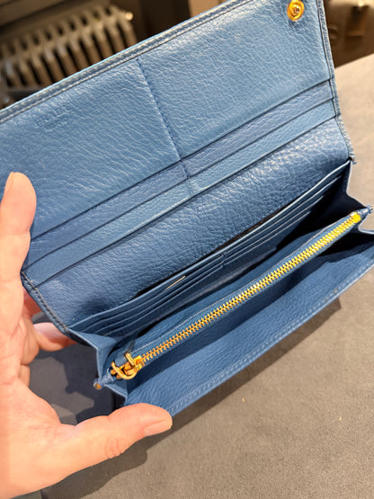 PRADA BLUE VITELLO DIANO LONG WALLET