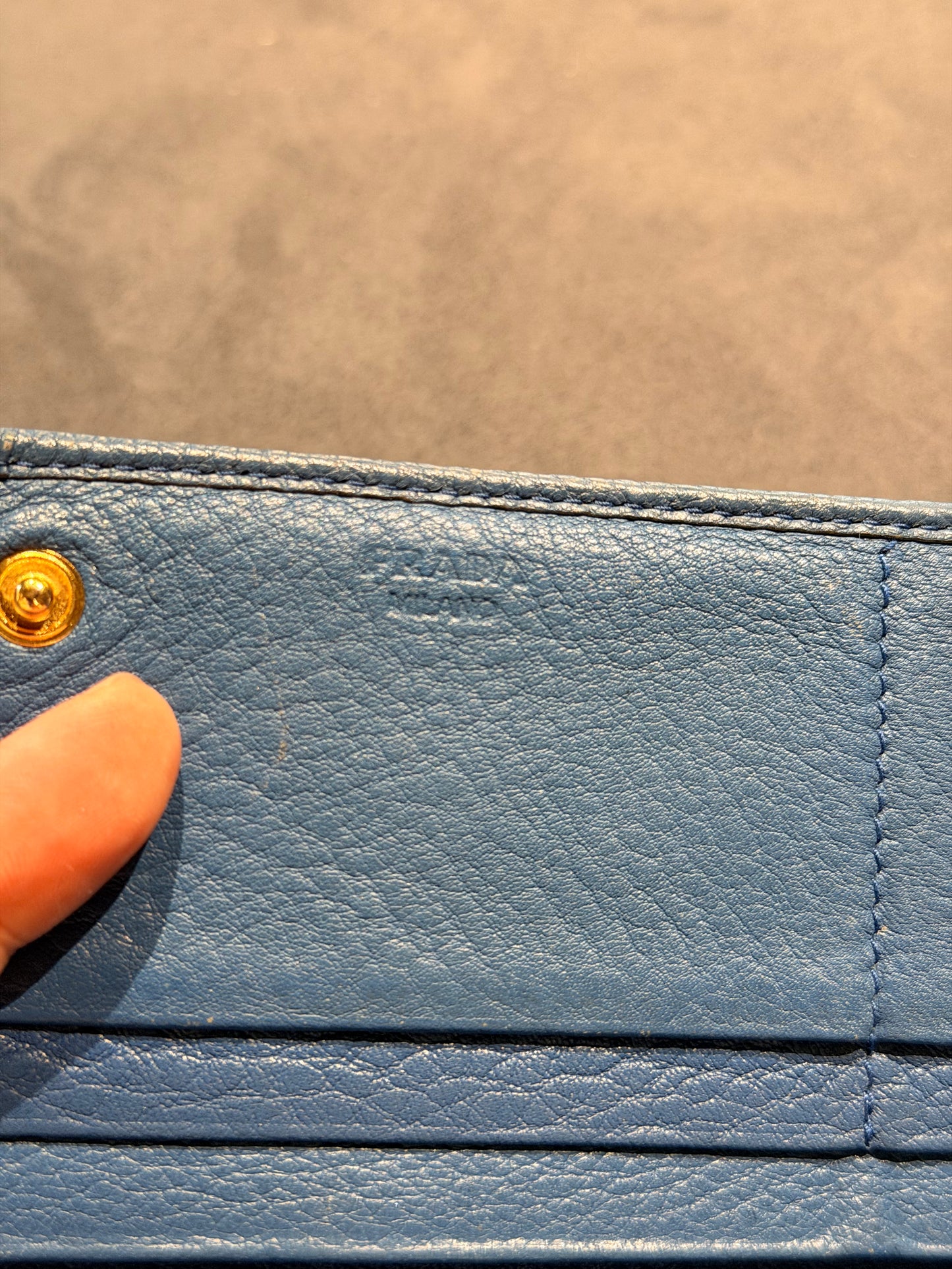PRADA BLUE VITELLO DIANO LONG WALLET