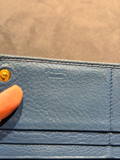 PRADA BLUE VITELLO DIANO LONG WALLET