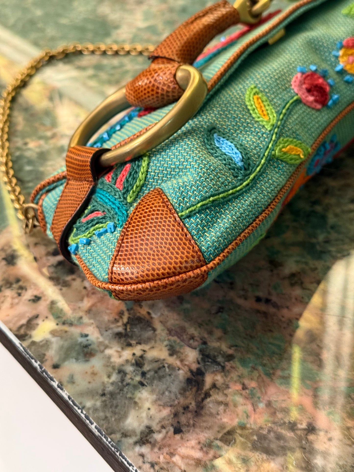 GUCCI BY TOM FORD EMBROIDERED LARGE HORSEBIT CHAIN SHOULDER BAG