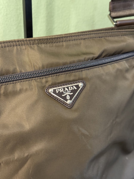 PRADA KAKI NYLON MEDIUM FLAT CROSSBODY BAG