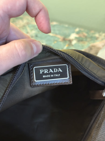 PRADA KAKI NYLON MEDIUM FLAT CROSSBODY BAG