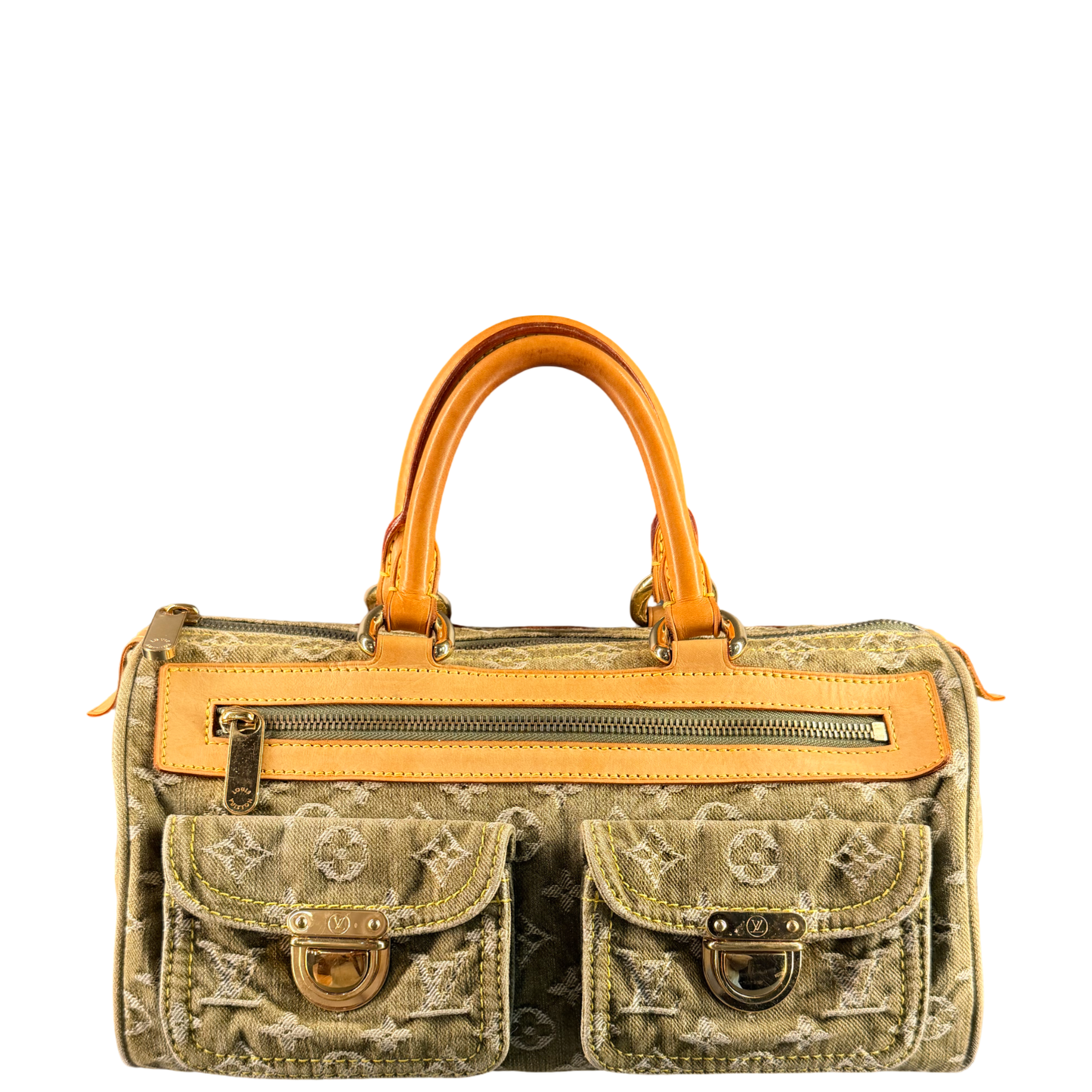 LOUIS VUITTON GREEN DENIM NEO SPEEDY BOSTON BAG