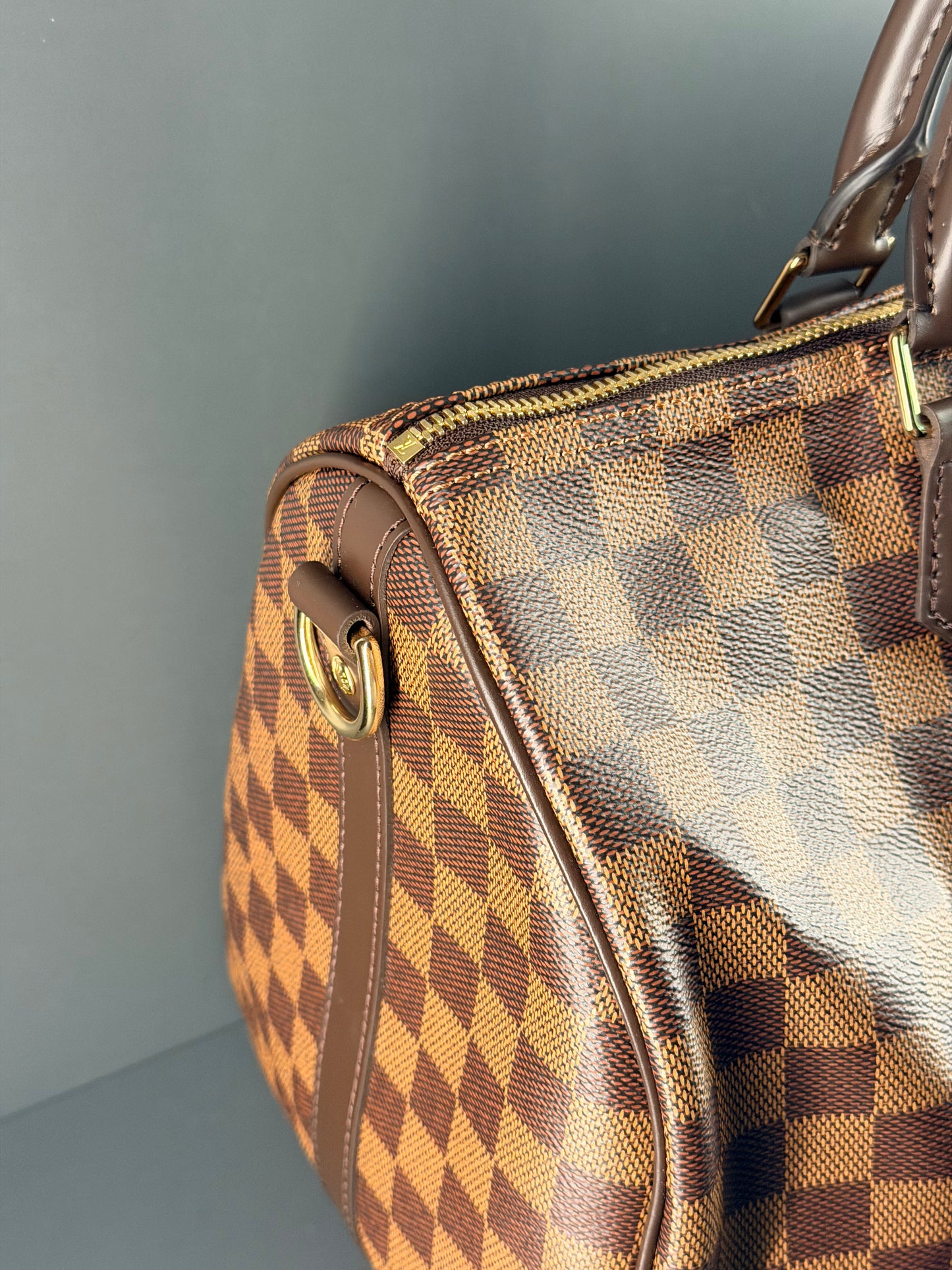 LOUIS VUITTON DAMIER EBENE SPEEDY 35 BANDOULIERE BOSTON BAG