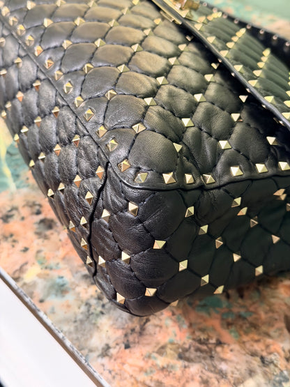 VALENTINO BLACK LARGE ROCKSTUD SPIKE HANDBAG
