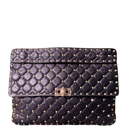 VALENTINO BLACK LARGE ROCKSTUD SPIKE HANDBAG