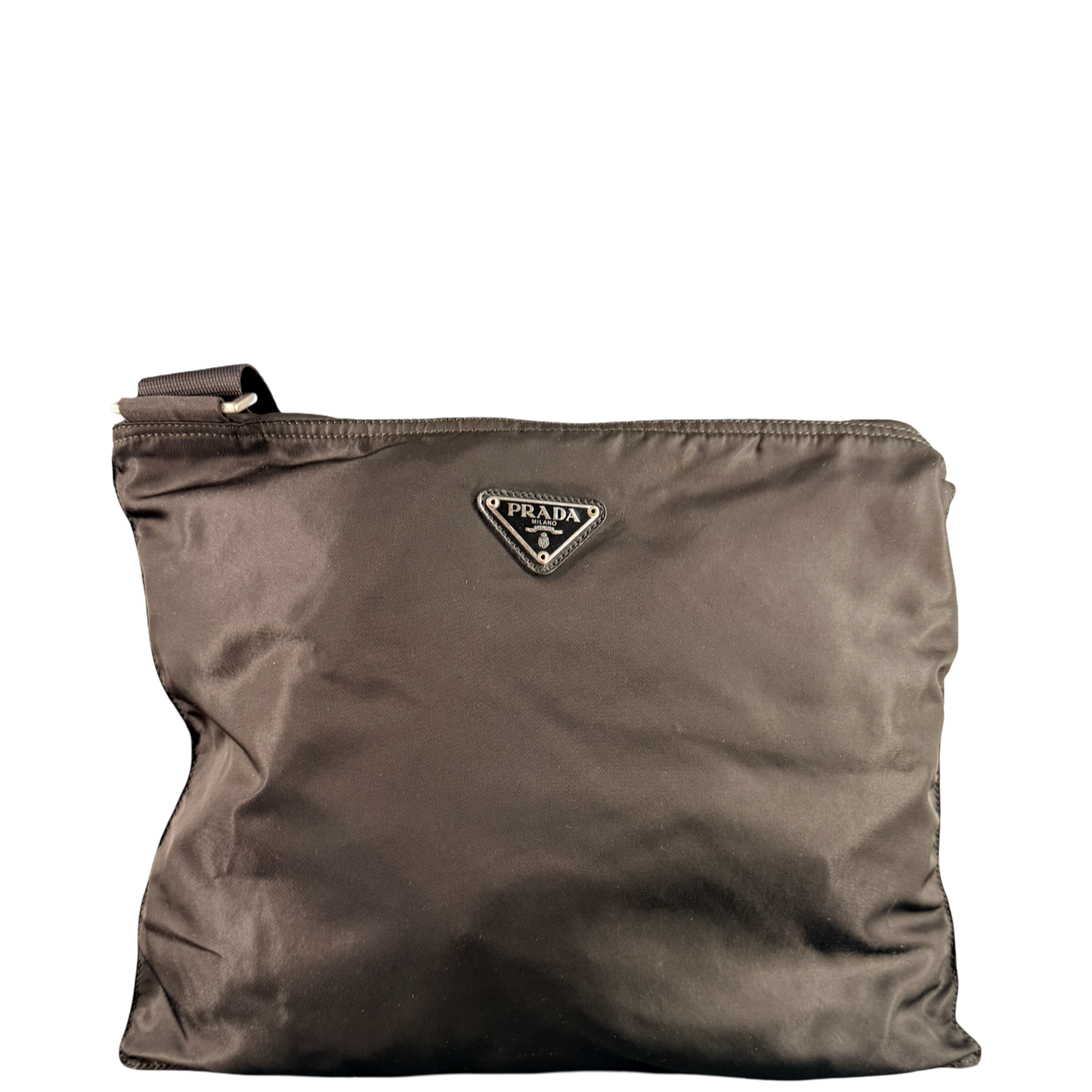 PRADA BLACK NYLON FLAT CROSSBODY BAG