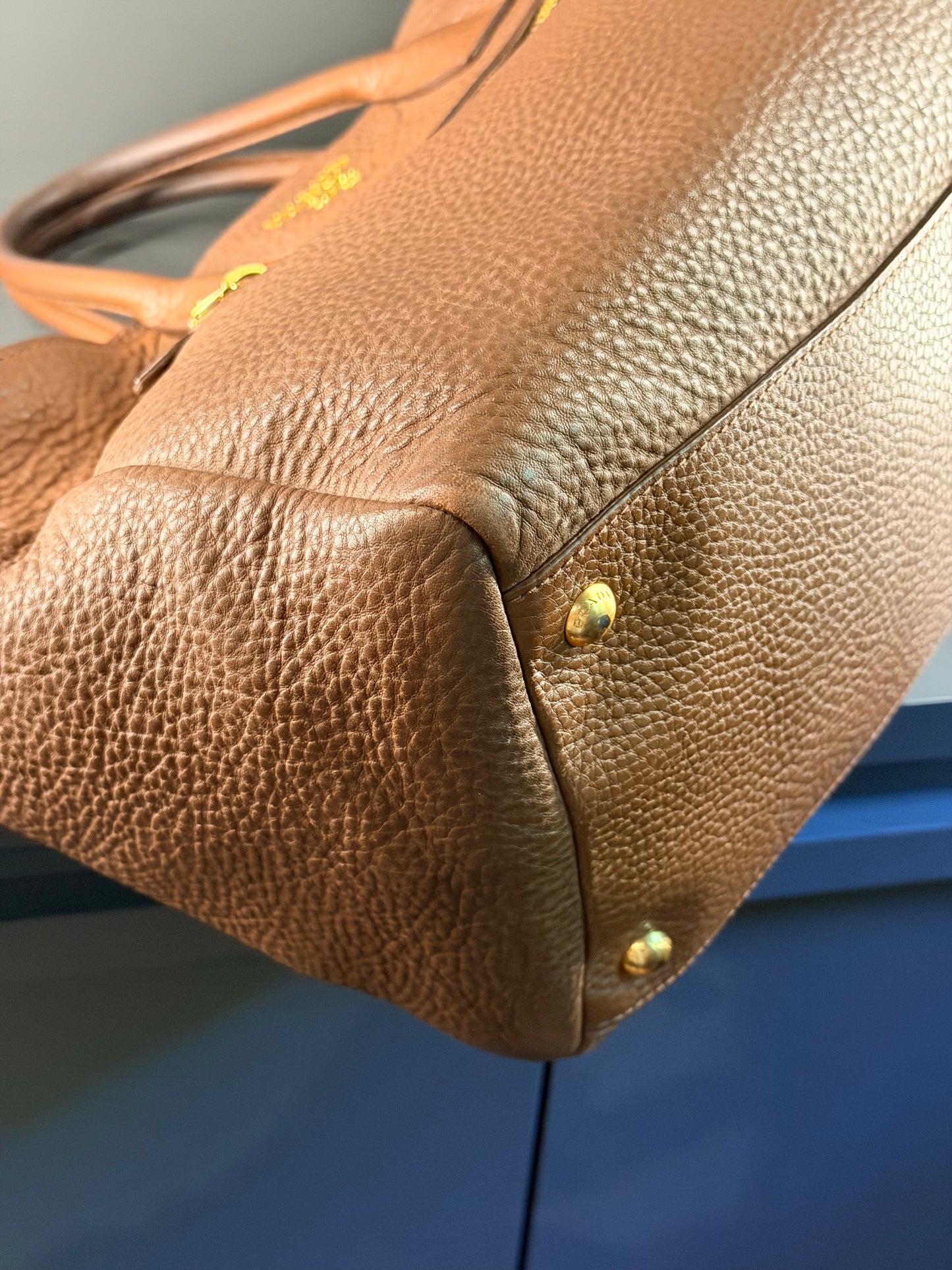 PRADA BROWN VITELLO DAINO TWO WAY HANDBAG