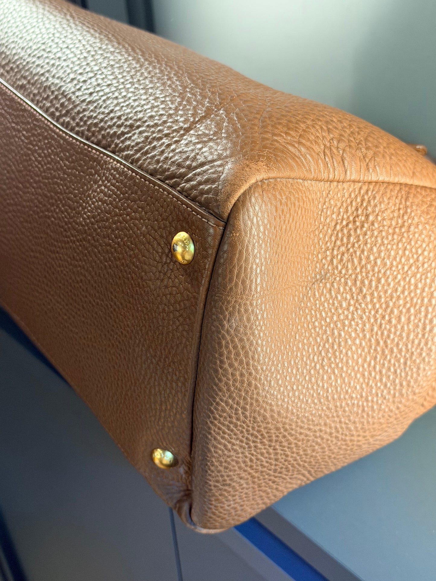 PRADA BROWN VITELLO DAINO TWO WAY HANDBAG