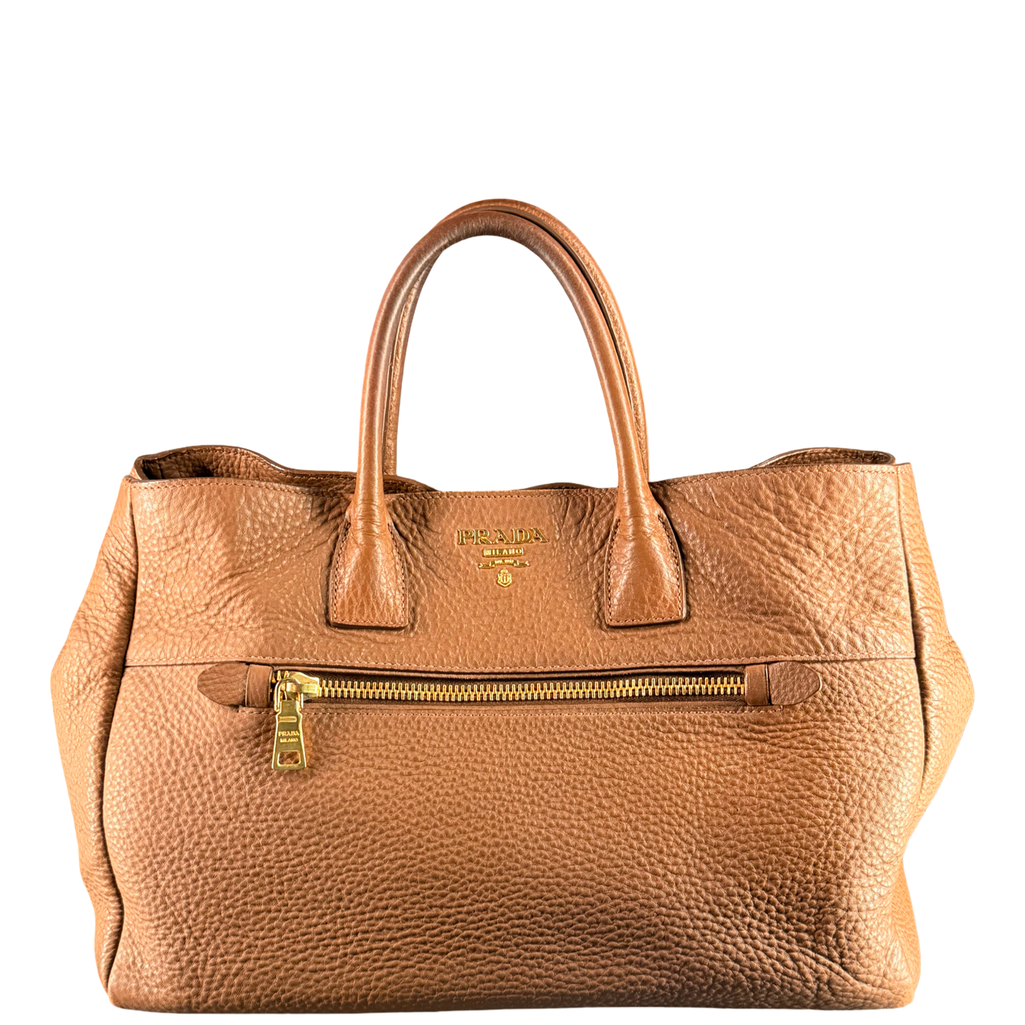 PRADA BROWN VITELLO DAINO TWO WAY HANDBAG