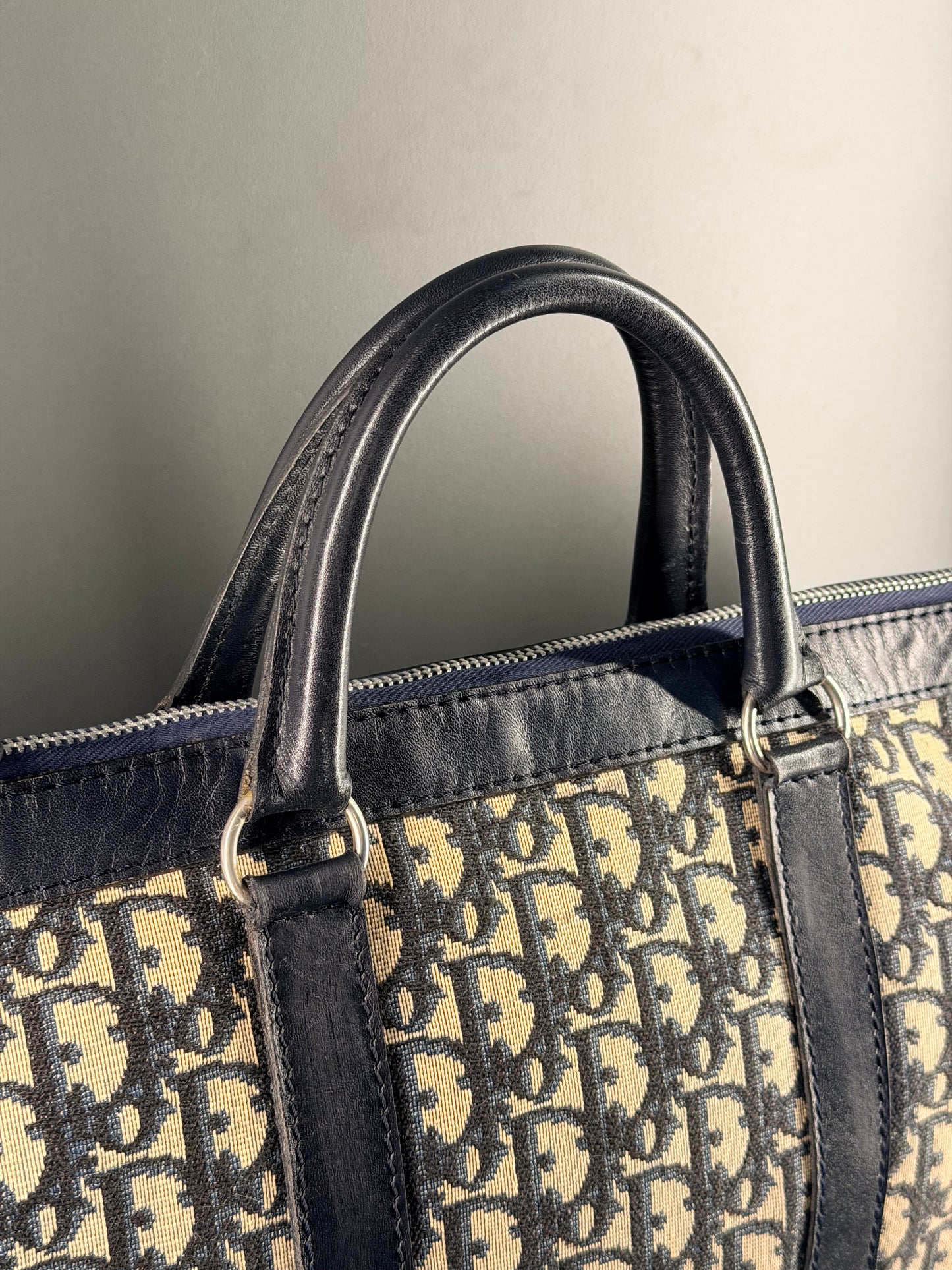 DIOR NAVY OBLIQUE CANVAS TROTTER HANDBAG