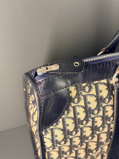 DIOR NAVY OBLIQUE CANVAS TROTTER HANDBAG