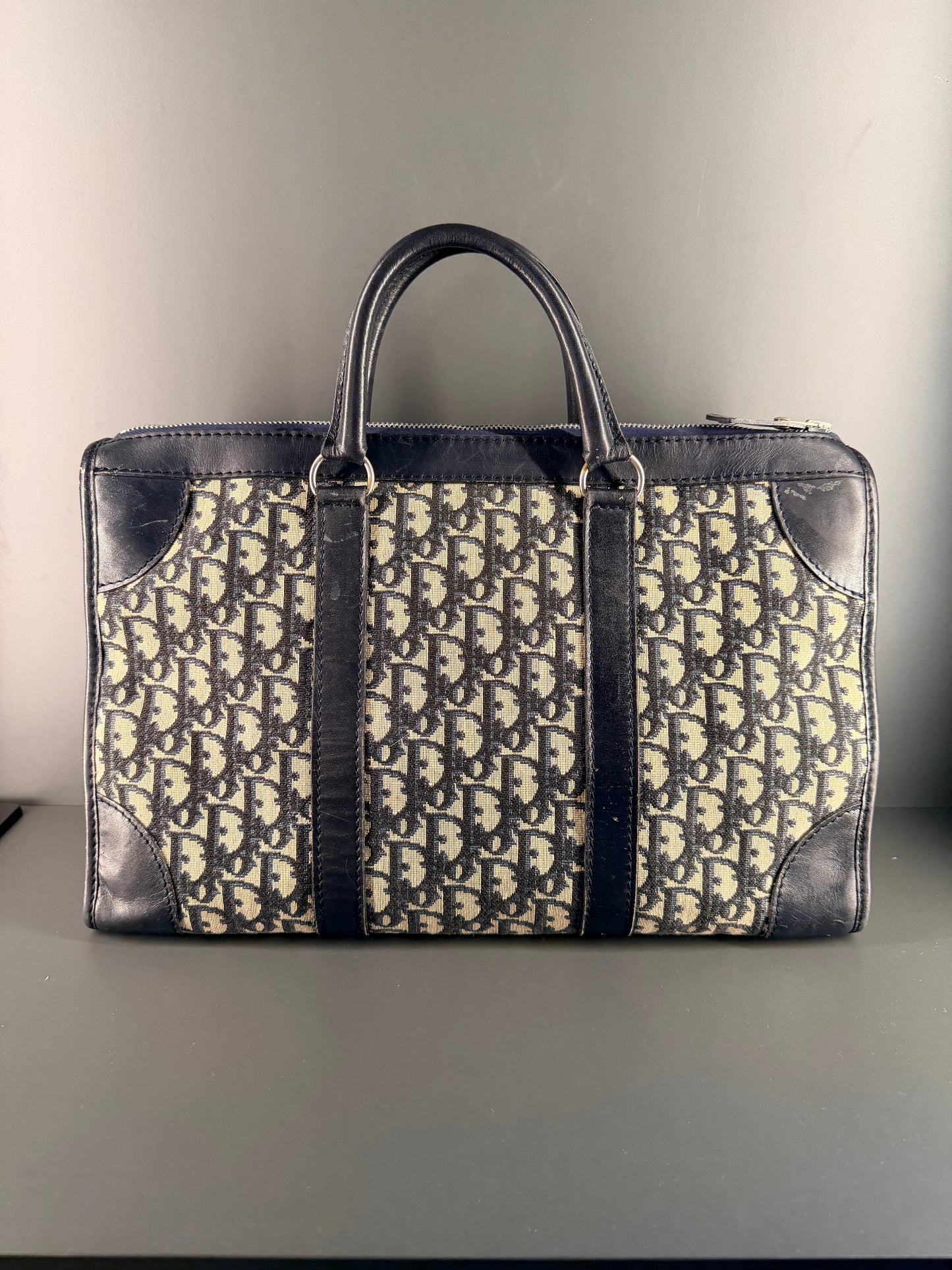 DIOR NAVY OBLIQUE CANVAS TROTTER HANDBAG