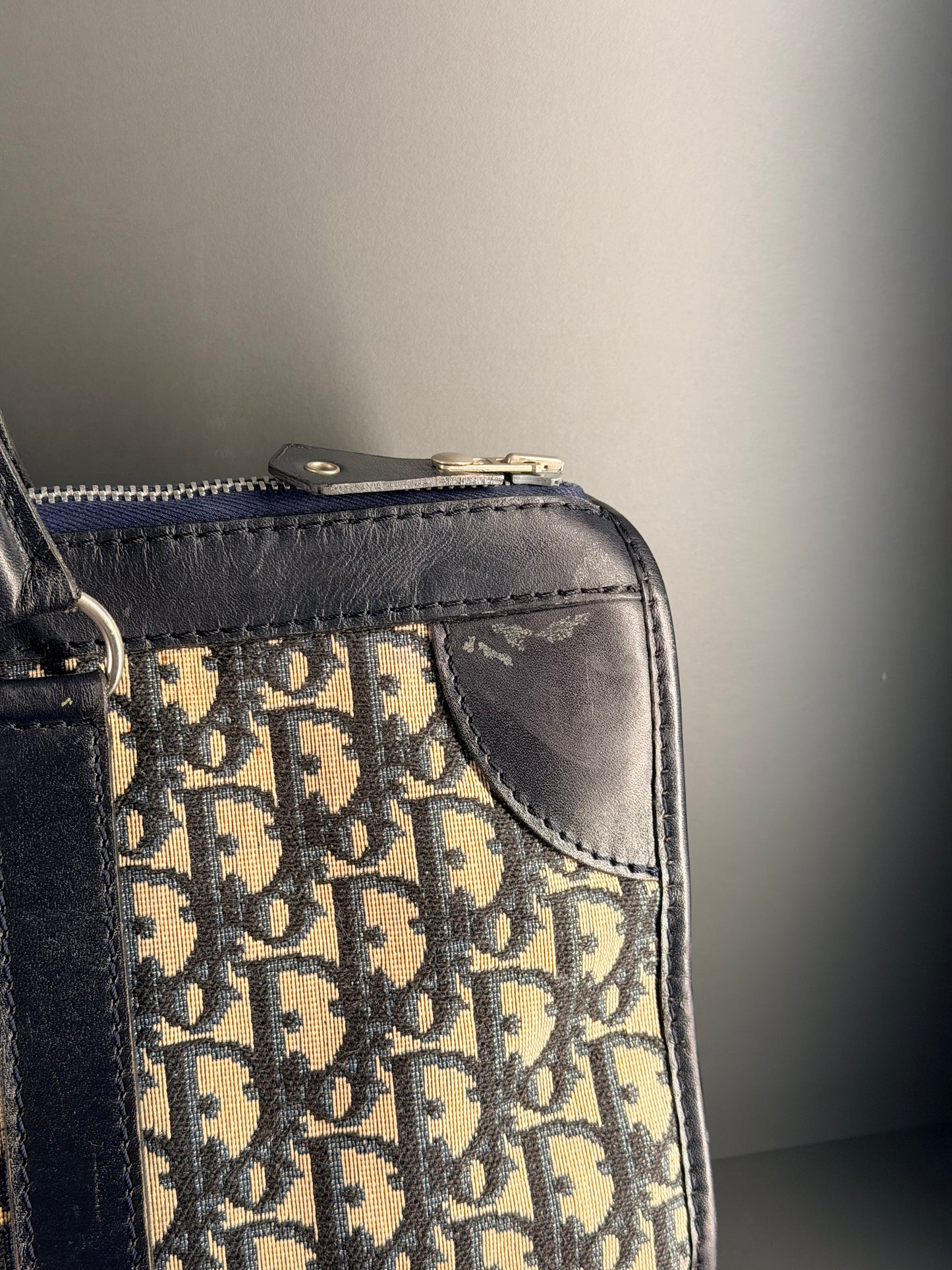 DIOR NAVY OBLIQUE CANVAS TROTTER HANDBAG