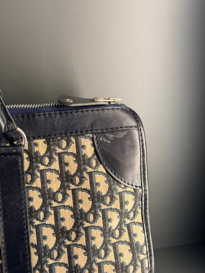 DIOR NAVY OBLIQUE CANVAS TROTTER HANDBAG