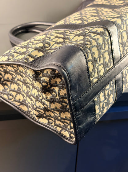DIOR NAVY OBLIQUE CANVAS TROTTER HANDBAG