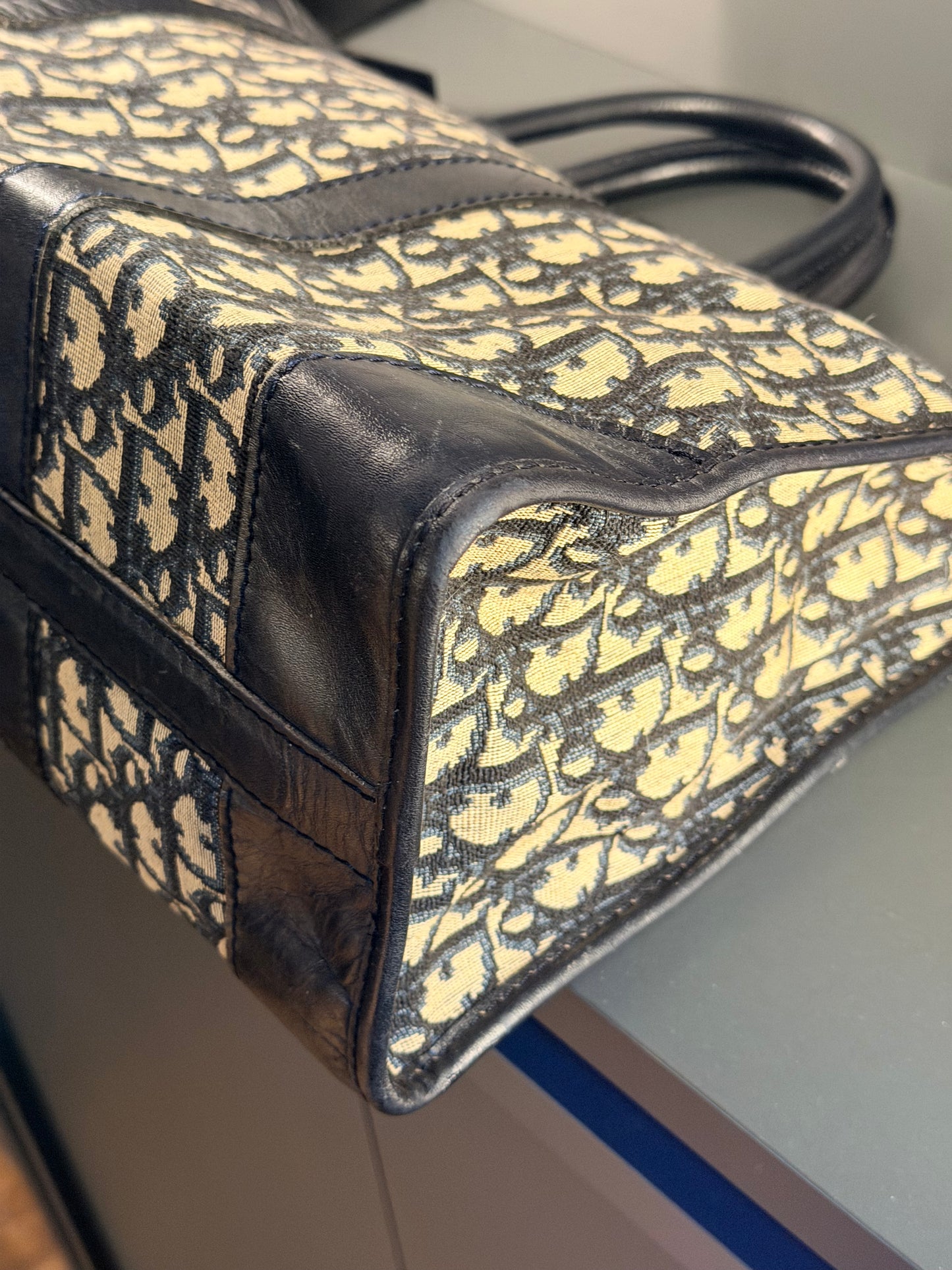DIOR NAVY OBLIQUE CANVAS TROTTER HANDBAG