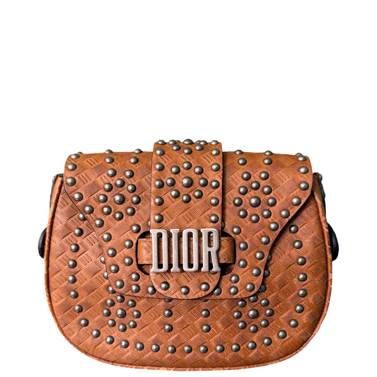 DIOR BROWN STUDDED MINI ADDICT CROSSBODY BAG