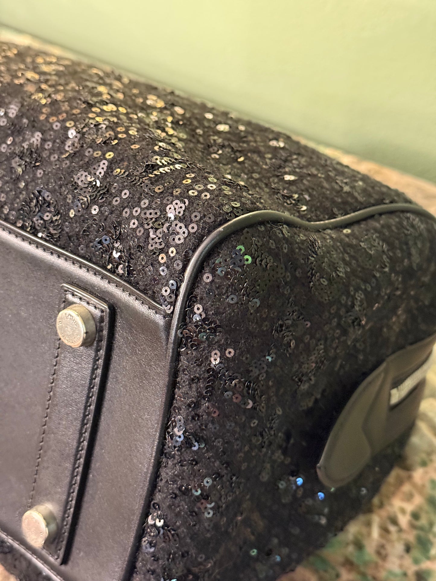 LOUIS VUITTON BLACK SEQUINS SUNSHINE EXPRESS SPEEDY 30 BOSTON BAG