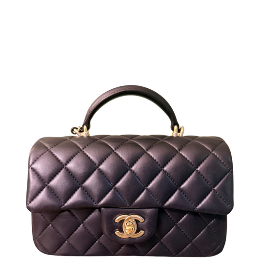 CHANEL BLACK LAMBSKIN MINI RECTANGULAR W/ HANDLE