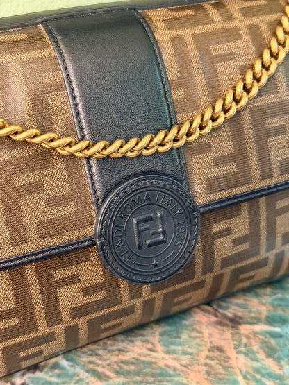 FENDI ZUCCA DOUBLE F SHOULDER BAG