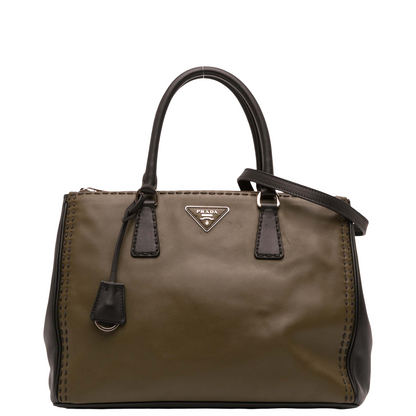 PRADA HAND STITCHED BI COLOR MEDIUM GALLERIA HANDBAG
