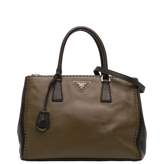 PRADA HAND STITCHED BI COLOR MEDIUM GALLERIA HANDBAG