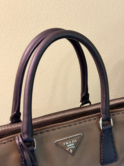 PRADA HAND STITCHED BI COLOR MEDIUM GALLERIA HANDBAG