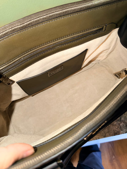 PRADA HAND STITCHED BI COLOR MEDIUM GALLERIA HANDBAG