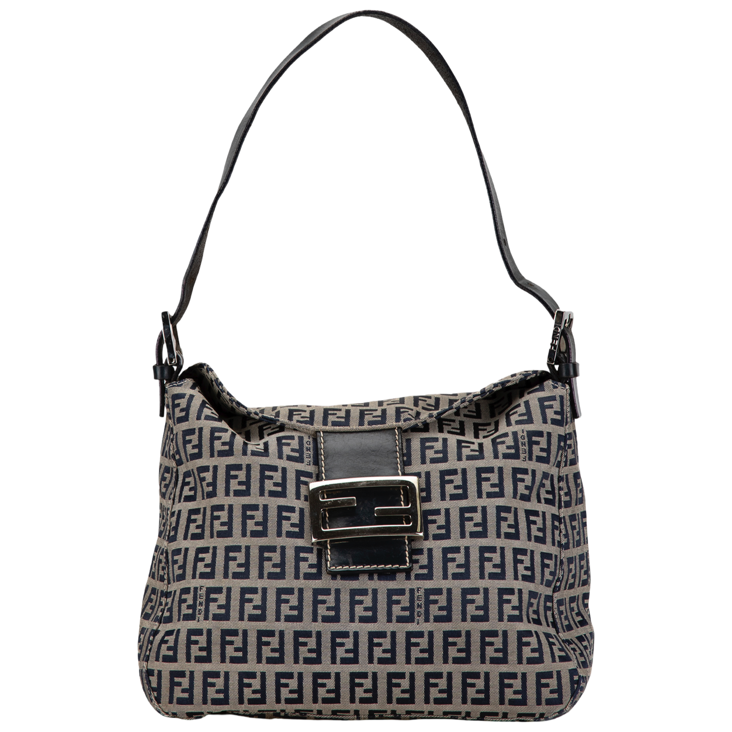 FENDI NAVY ZUCCHINO DOUBLE FLAP SHOULDER BAG