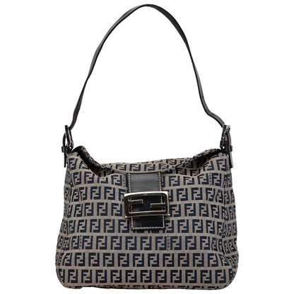 FENDI NAVY ZUCCHINO DOUBLE FLAP SHOULDER BAG
