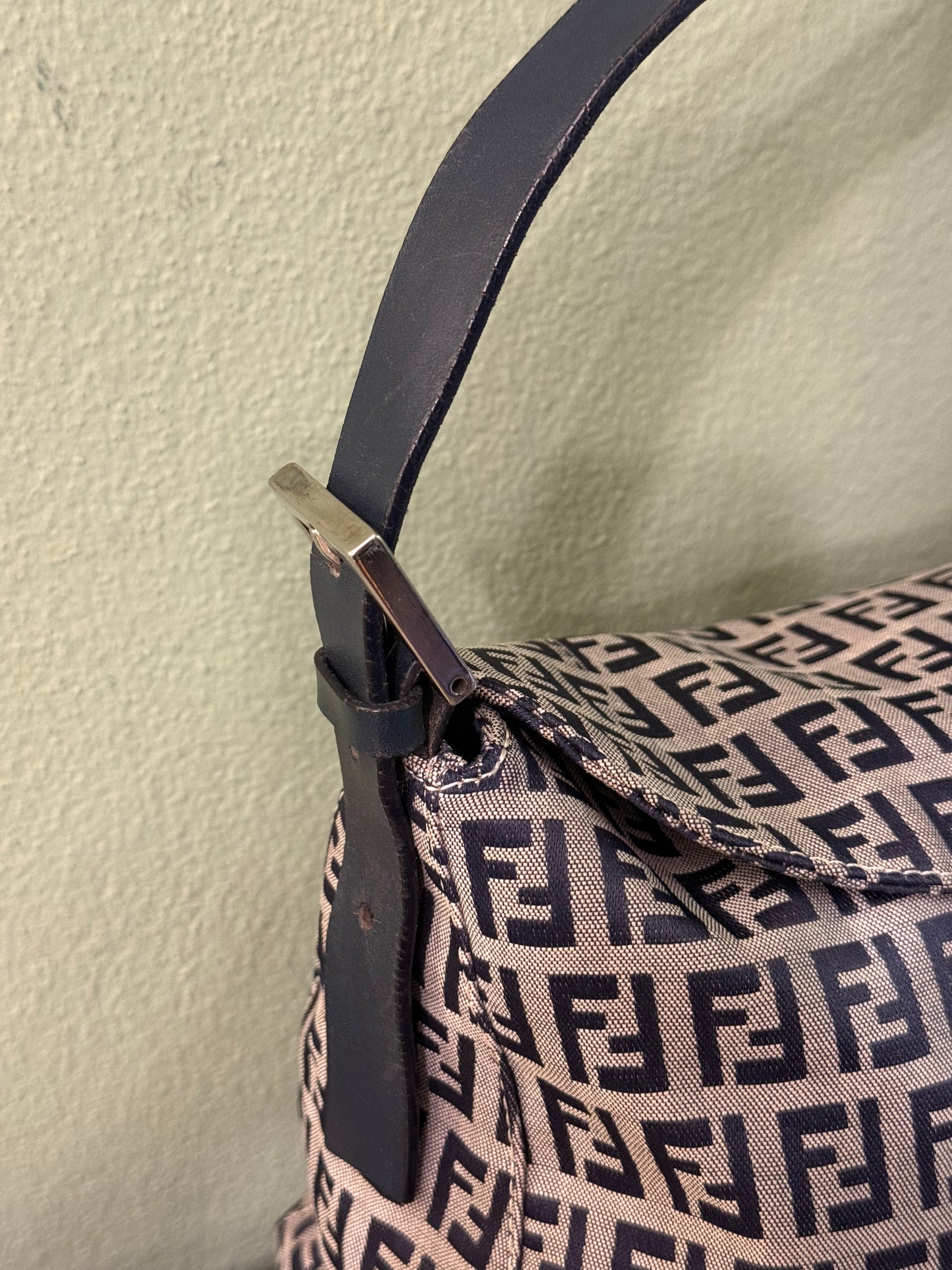 FENDI NAVY ZUCCHINO DOUBLE FLAP SHOULDER BAG