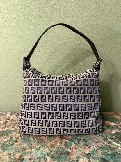 FENDI NAVY ZUCCHINO DOUBLE FLAP SHOULDER BAG