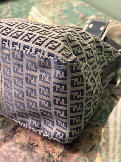 FENDI NAVY ZUCCHINO DOUBLE FLAP SHOULDER BAG