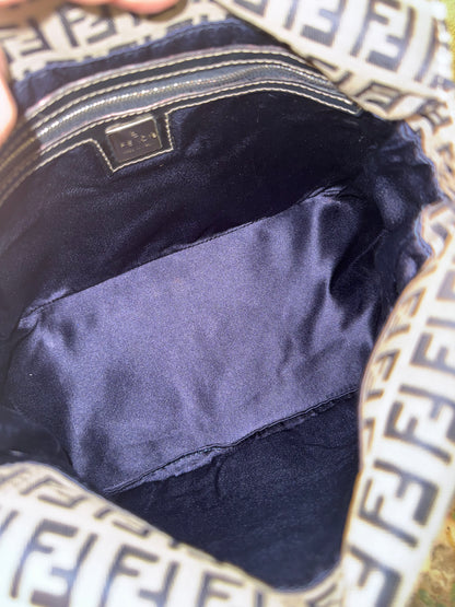 FENDI NAVY ZUCCHINO DOUBLE FLAP SHOULDER BAG