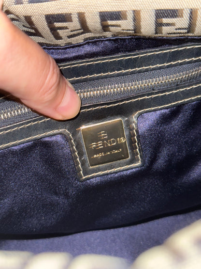 FENDI NAVY ZUCCHINO DOUBLE FLAP SHOULDER BAG