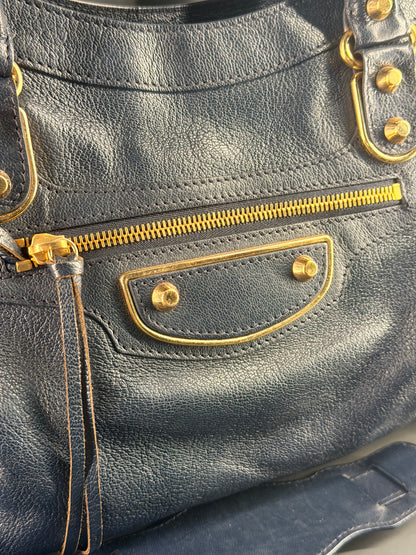 BALENCIAGA NAVY MEDIUM CLASSIC CITY EDGE HANDBAG