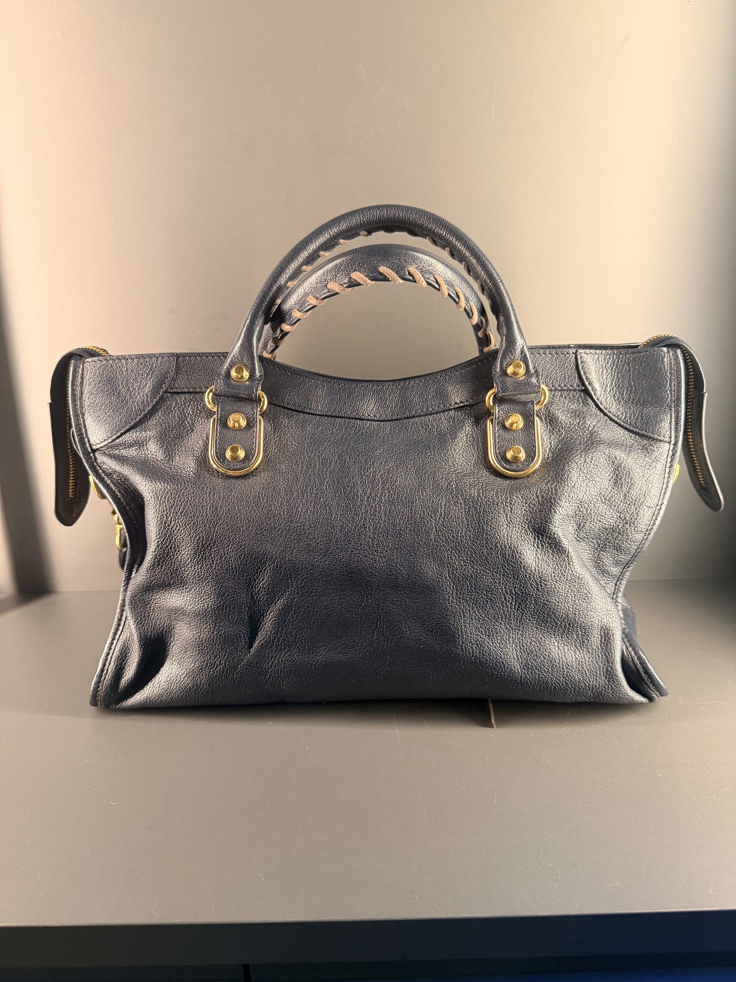 BALENCIAGA NAVY MEDIUM CLASSIC CITY EDGE HANDBAG