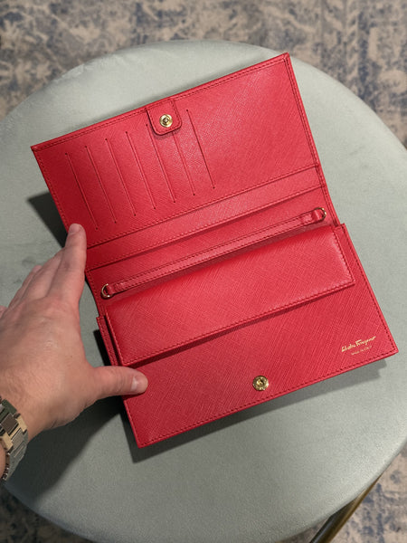 SALVATORE FERRAGAMO RED LARGE WALLET