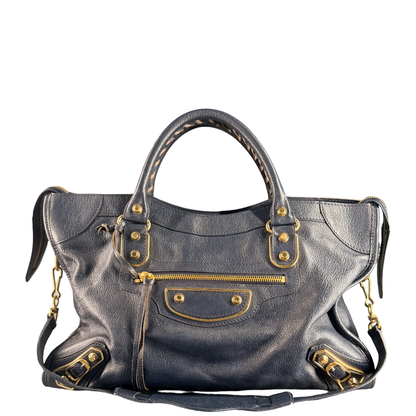 BALENCIAGA NAVY MEDIUM CLASSIC CITY EDGE HANDBAG