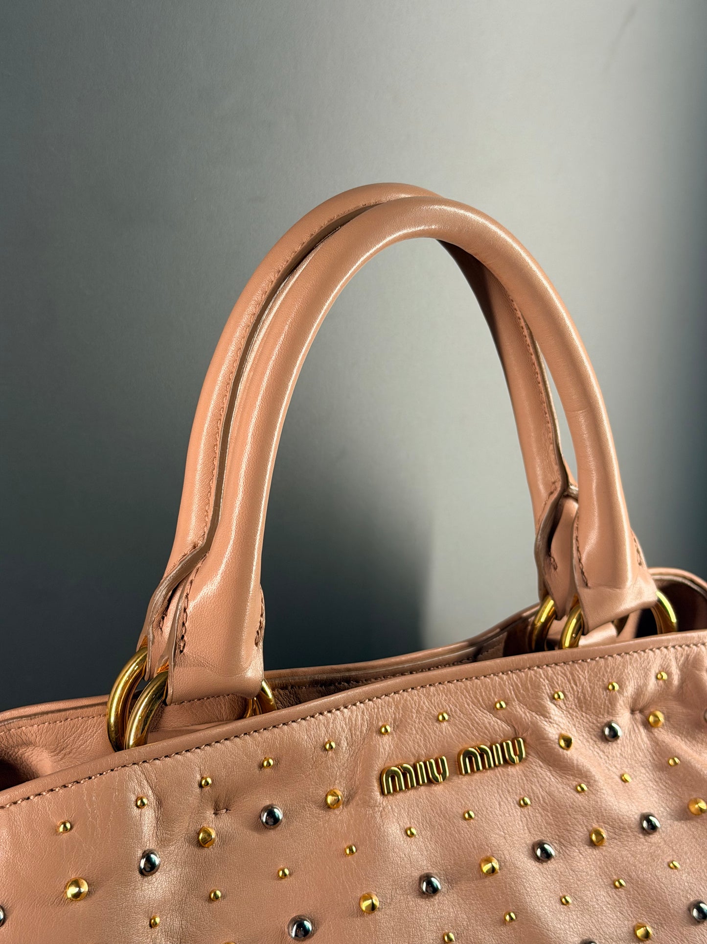 MIU MIU POWDER STUDDED TWO WAY HANDBAG