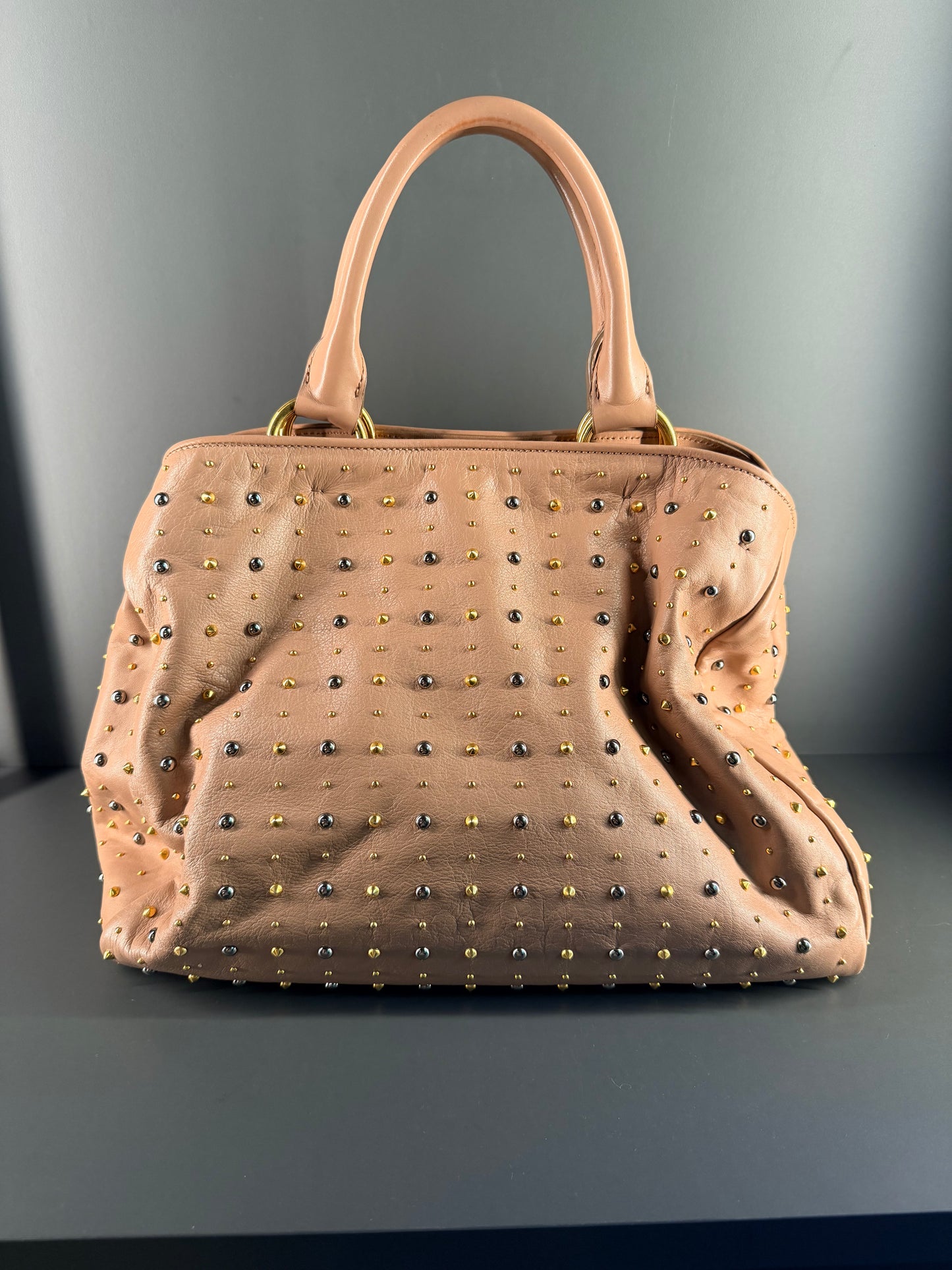 MIU MIU POWDER STUDDED TWO WAY HANDBAG