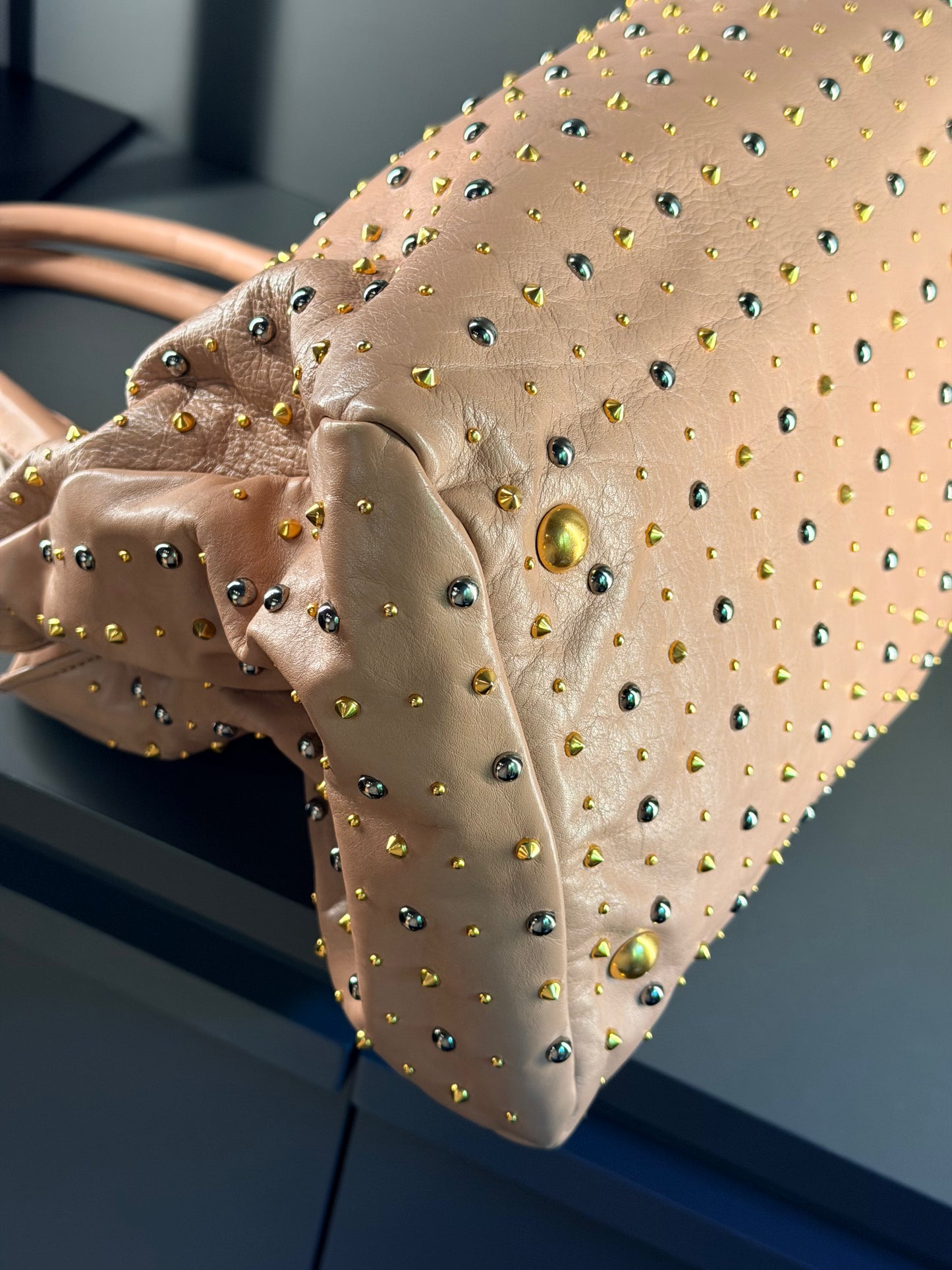 MIU MIU POWDER STUDDED TWO WAY HANDBAG