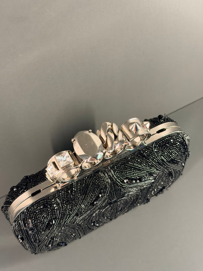 ALEXANDER MCQUEEN BLACK BEADED KNUCKLE CLUTCH