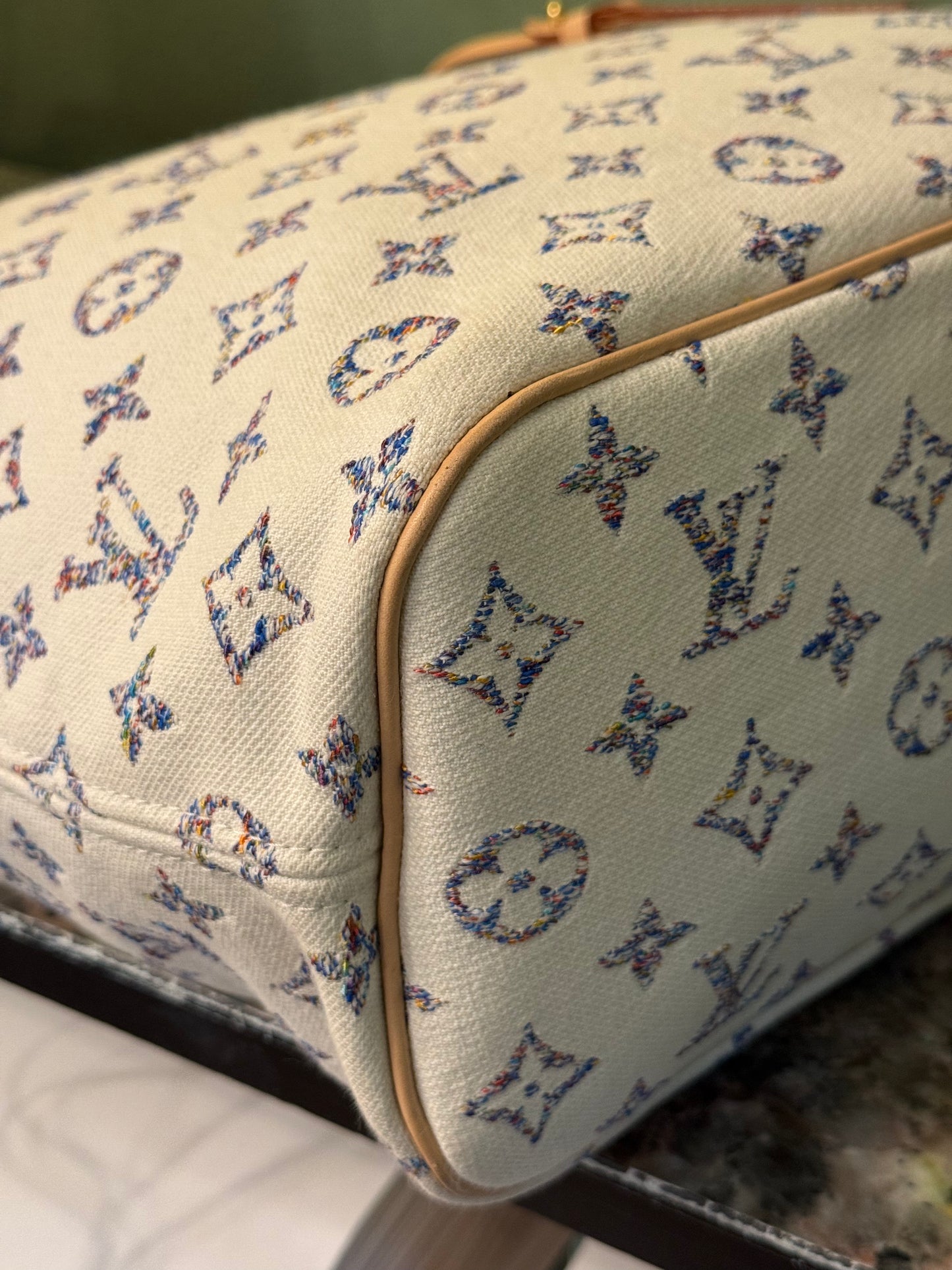 LOUIS VUITTON BEIGE JAQUARD LIMITED EDITION NEVERFULL MM SHOPPING TOTE