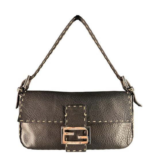 FENDI BLACK SELLERIA BAGUETTE SHOULDER BAG