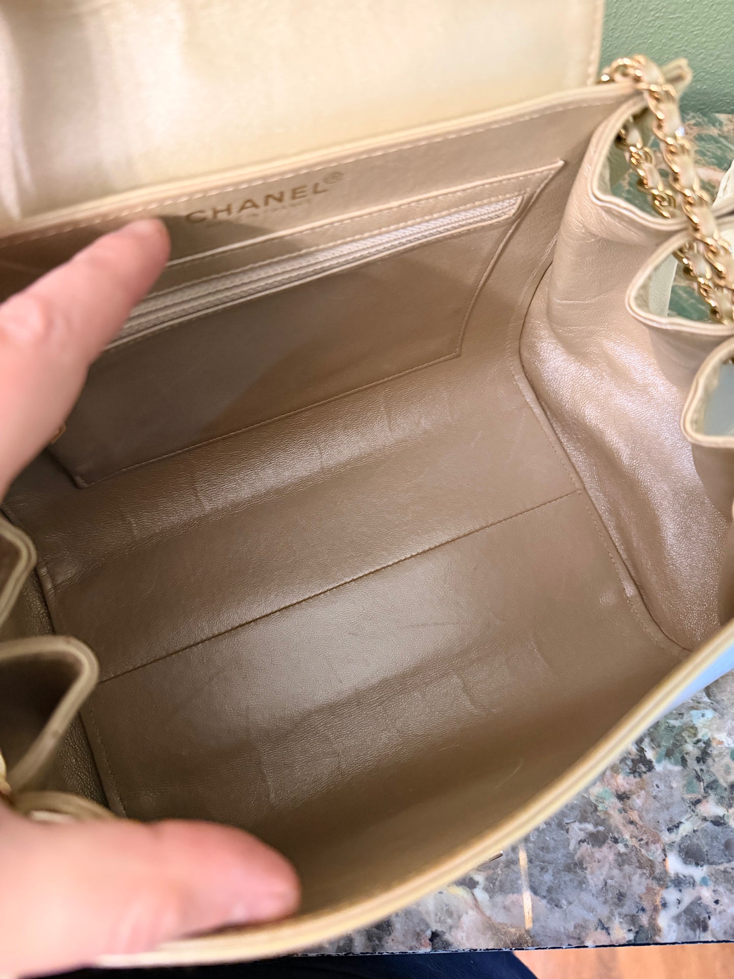 CHANEL 2.55 CHAMPAGNE CHOCOLATE BAR SHOULDER BAG