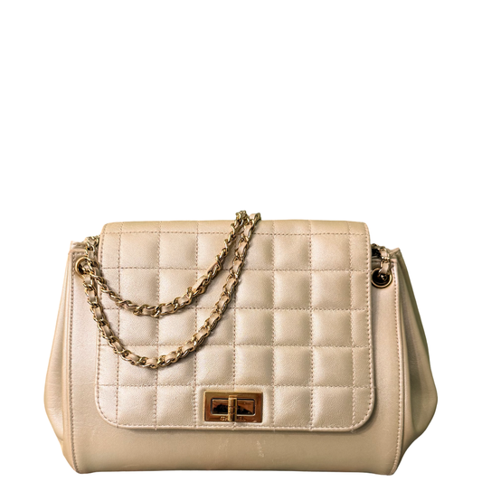 CHANEL 2.55 CHAMPAGNE CHOCOLATE BAR SHOULDER BAG
